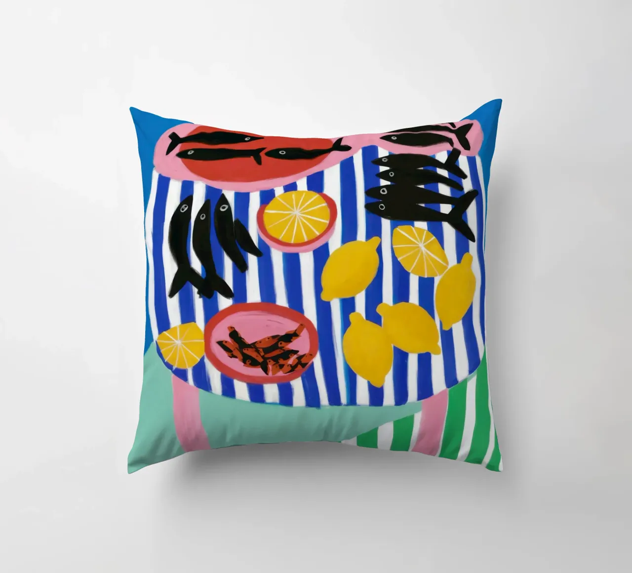 Striped Fish Feast decorative cushion by Arcane Lines