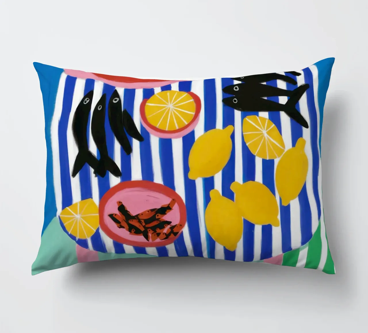 Striped Fish Feast decorative cushion by Arcane Lines
