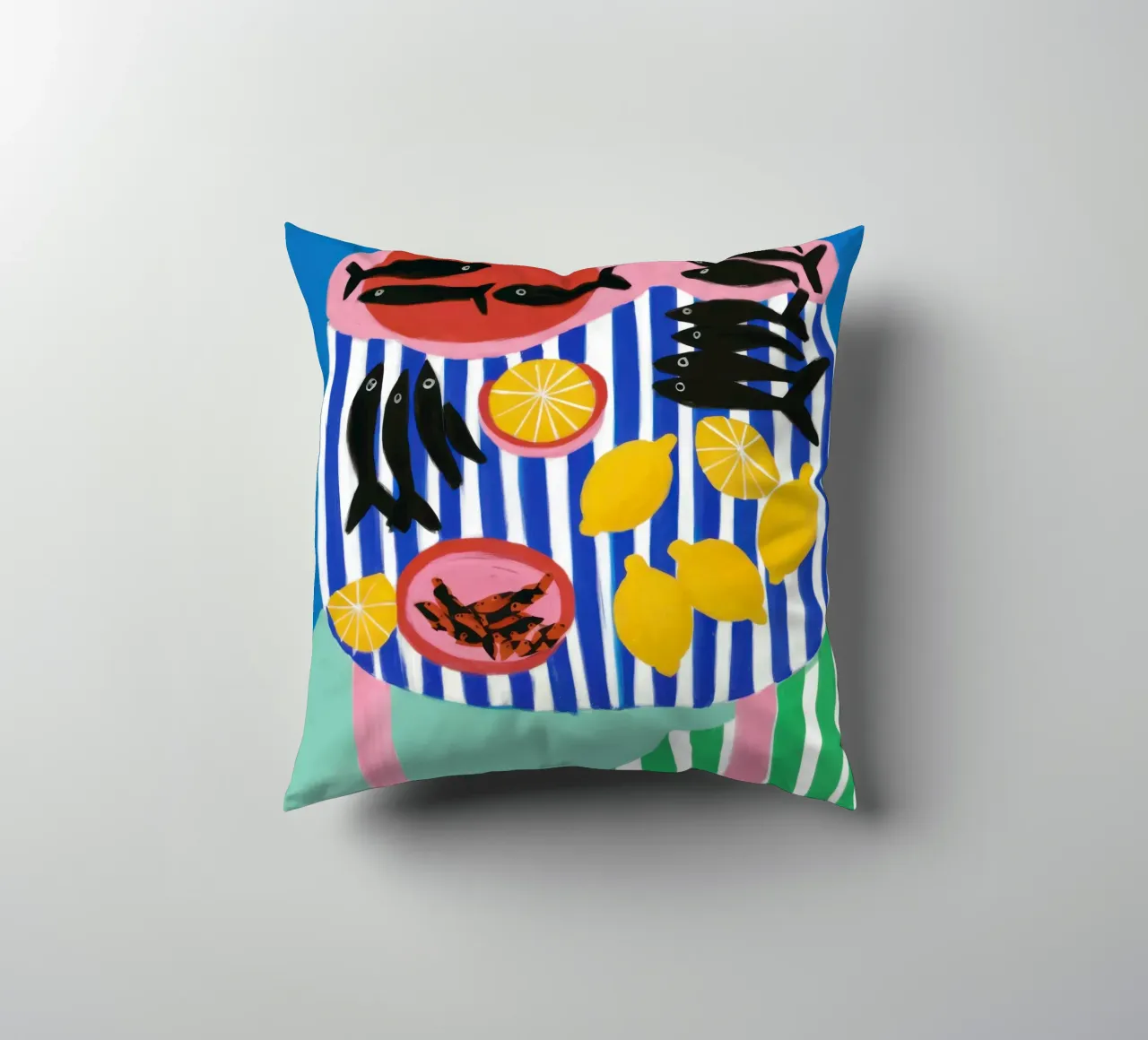 Striped Fish Feast decorative cushion by Arcane Lines