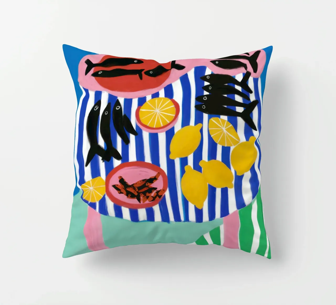 Striped Fish Feast decorative cushion by Arcane Lines