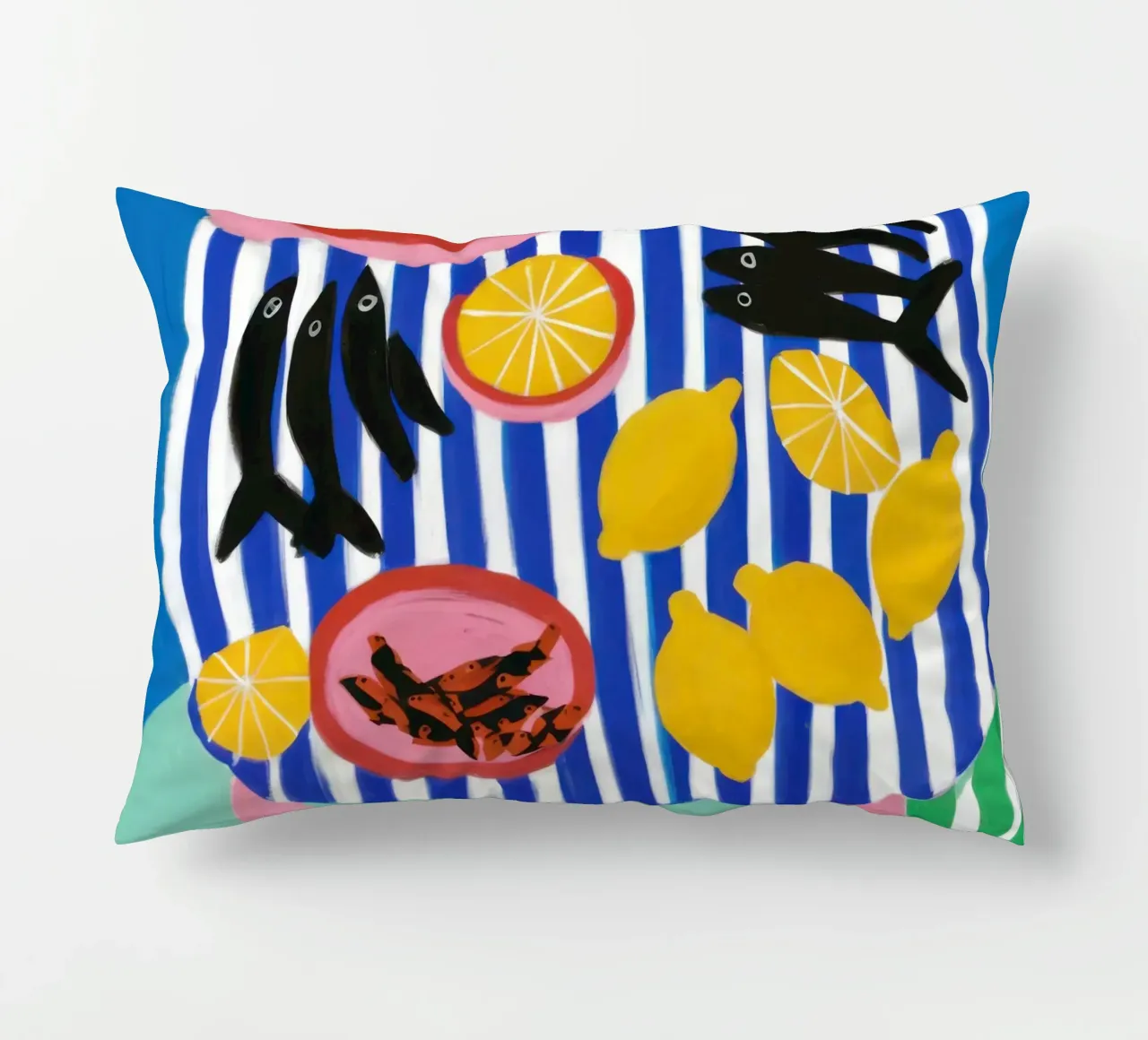 Striped Fish Feast decorative cushion by Arcane Lines