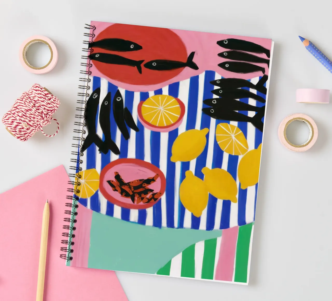 Striped Fish Feast spiral notebook by Arcane Lines