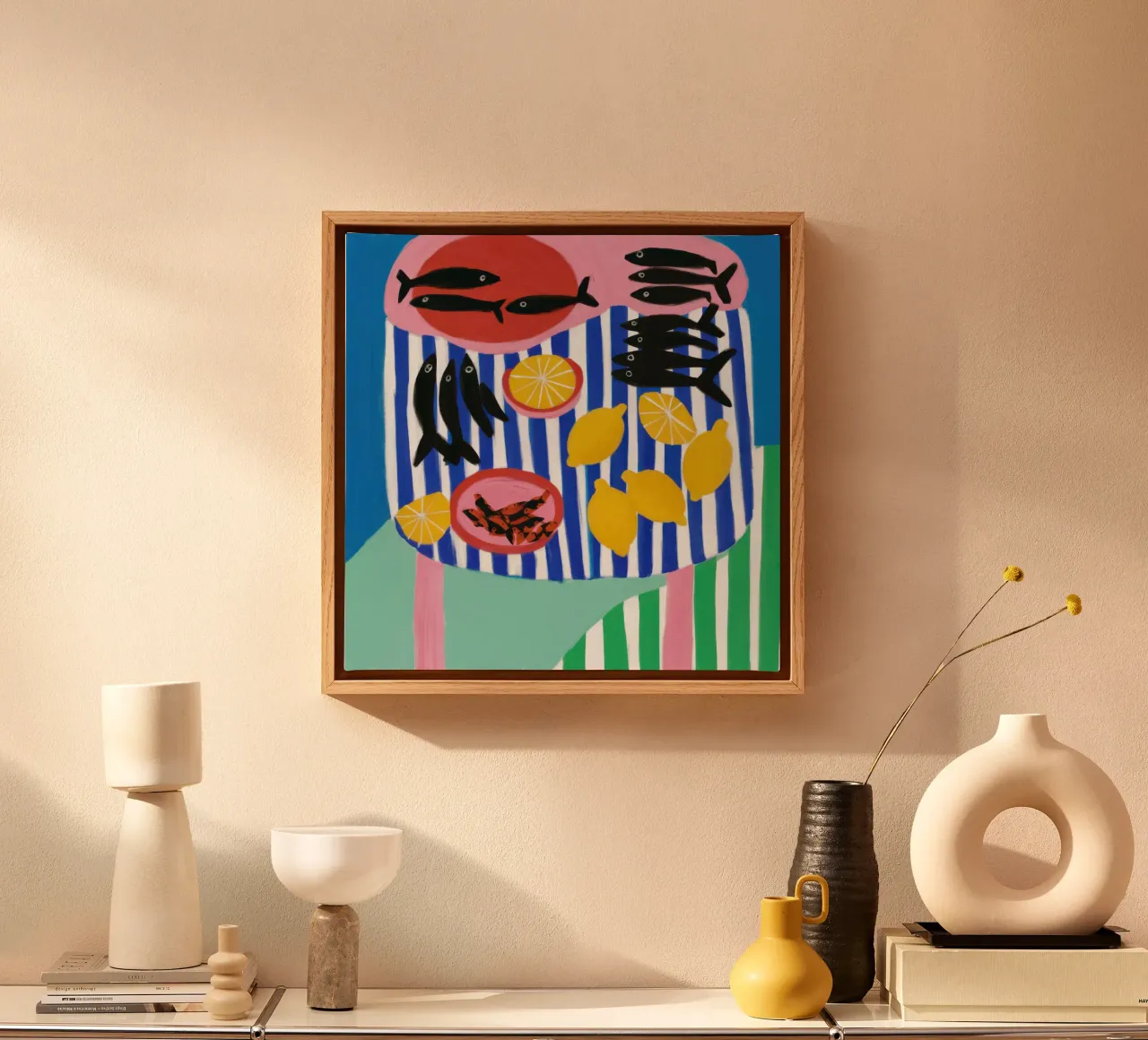 Gestreept visfeest canvas van Arcane Lines