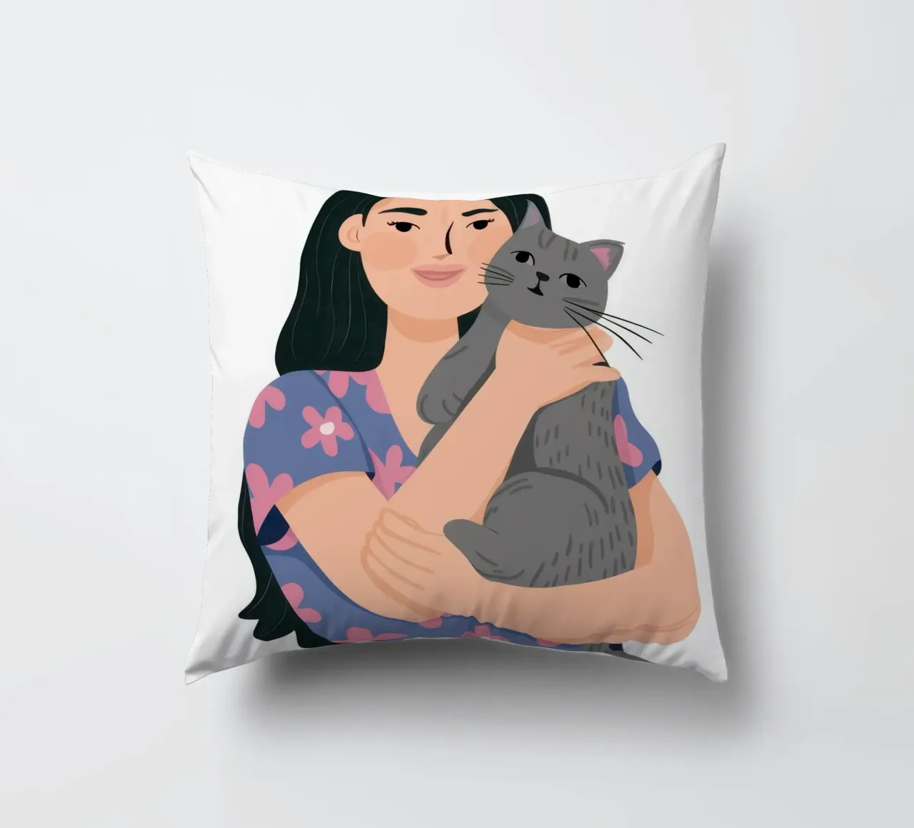 Donna con gatto in braccio cuscino da Lune Dreams
