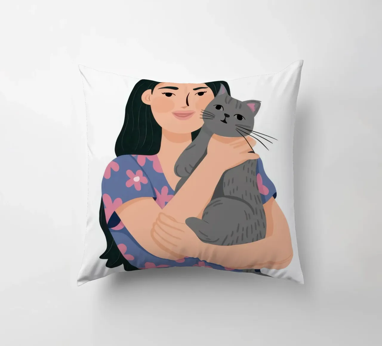 Donna con gatto in braccio cuscino da Lune Dreams