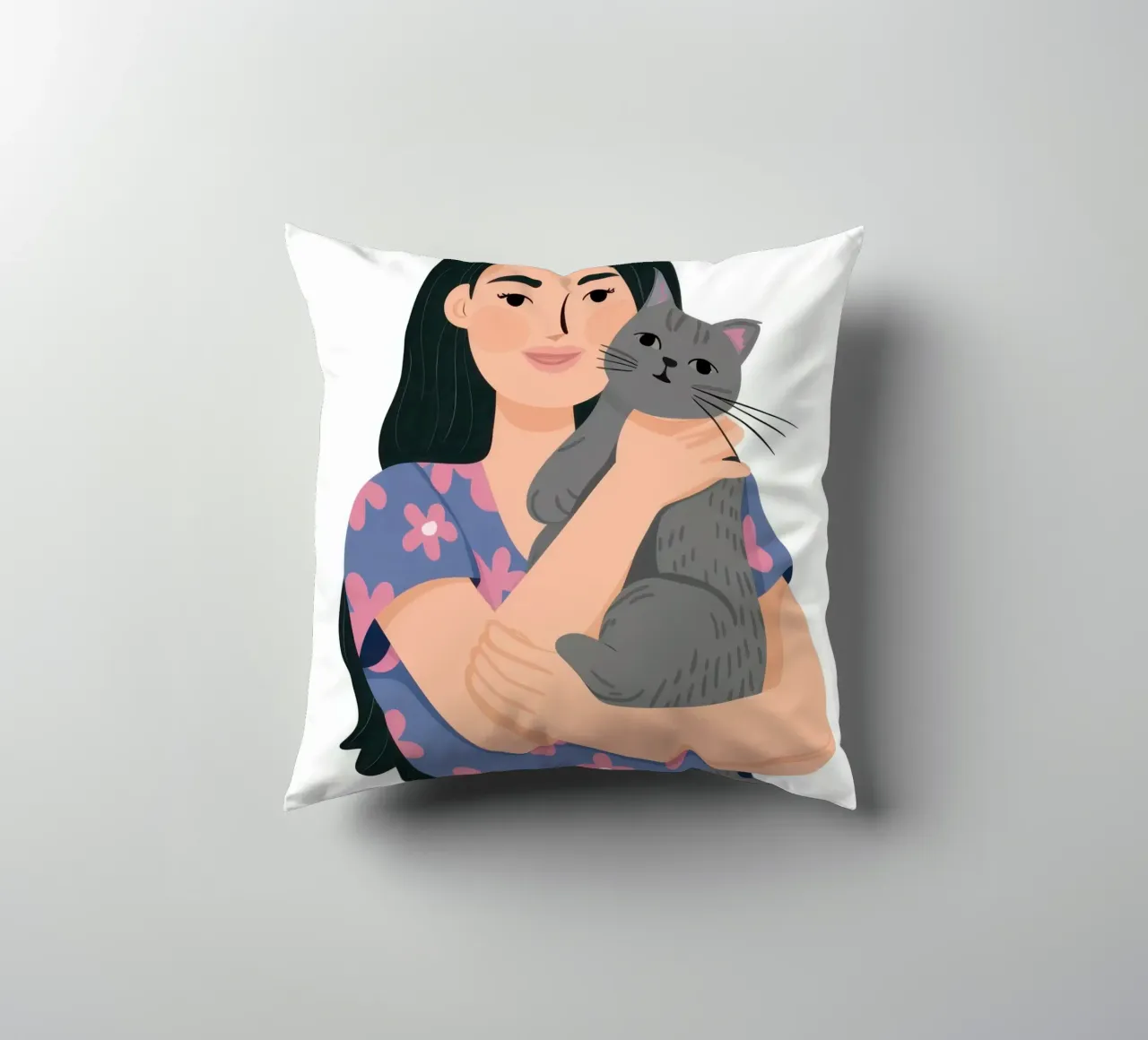 Donna con gatto in braccio cuscino da Lune Dreams