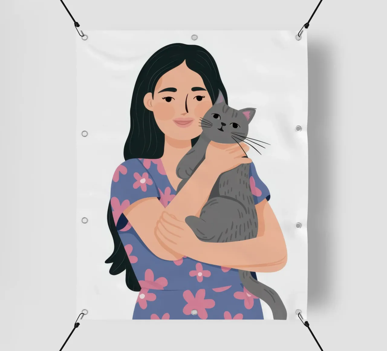 Donna con gatto in braccio telo in pvc da Lune Dreams
