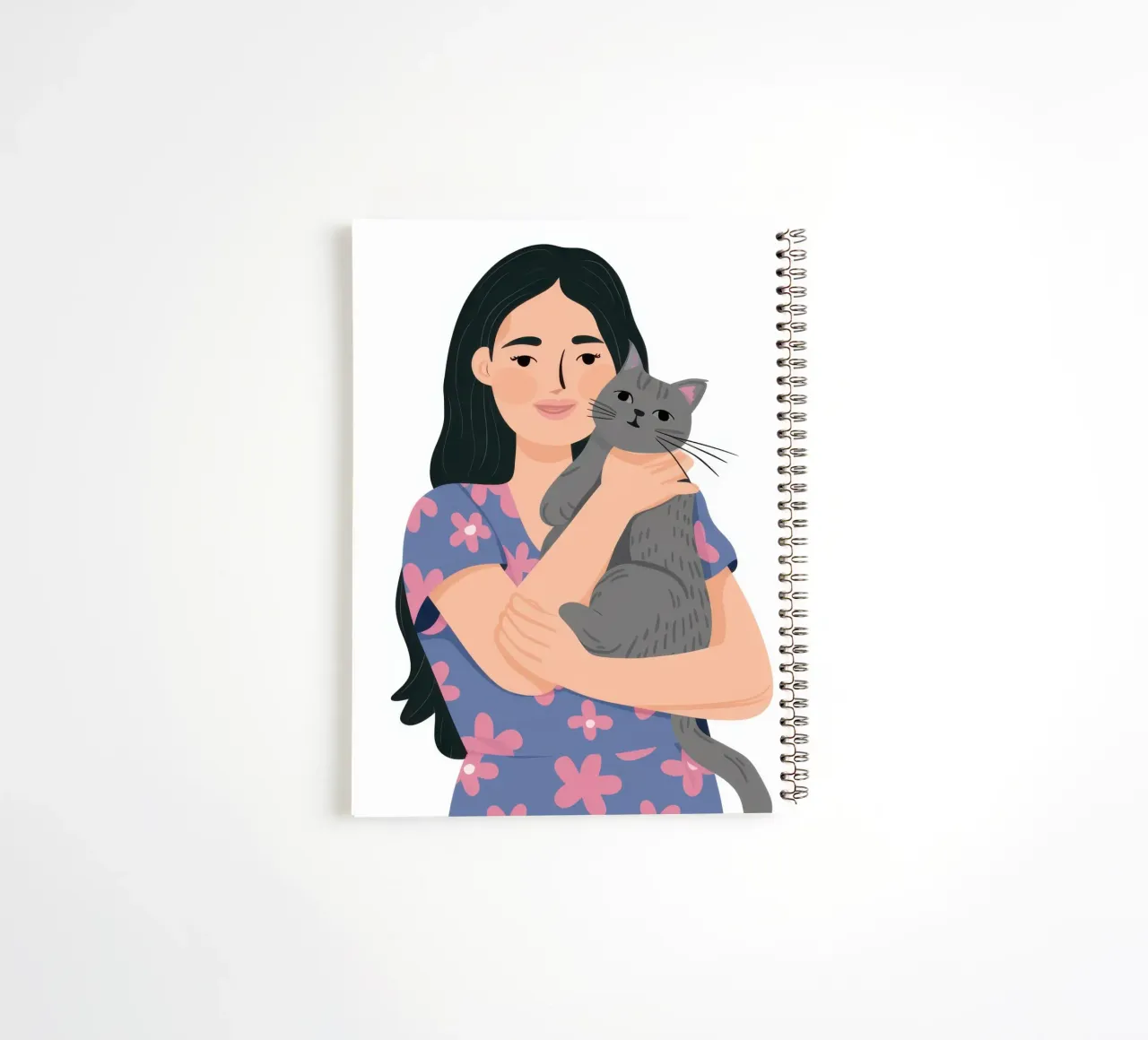 Donna con gatto in braccio diario ad anelli da Lune Dreams