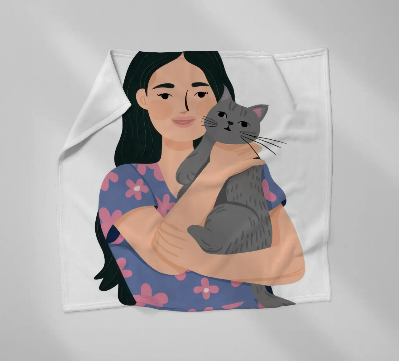 Donna con gatto in braccio coperta in pile da Lune Dreams