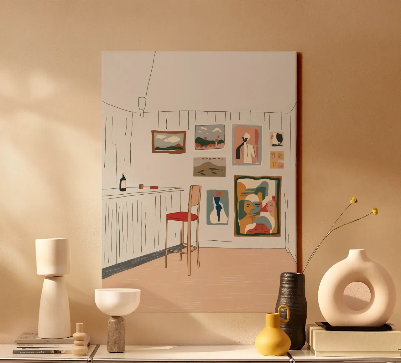 Eclectic Gallery Hearth canvas with Floater frame by Mossy Pigment