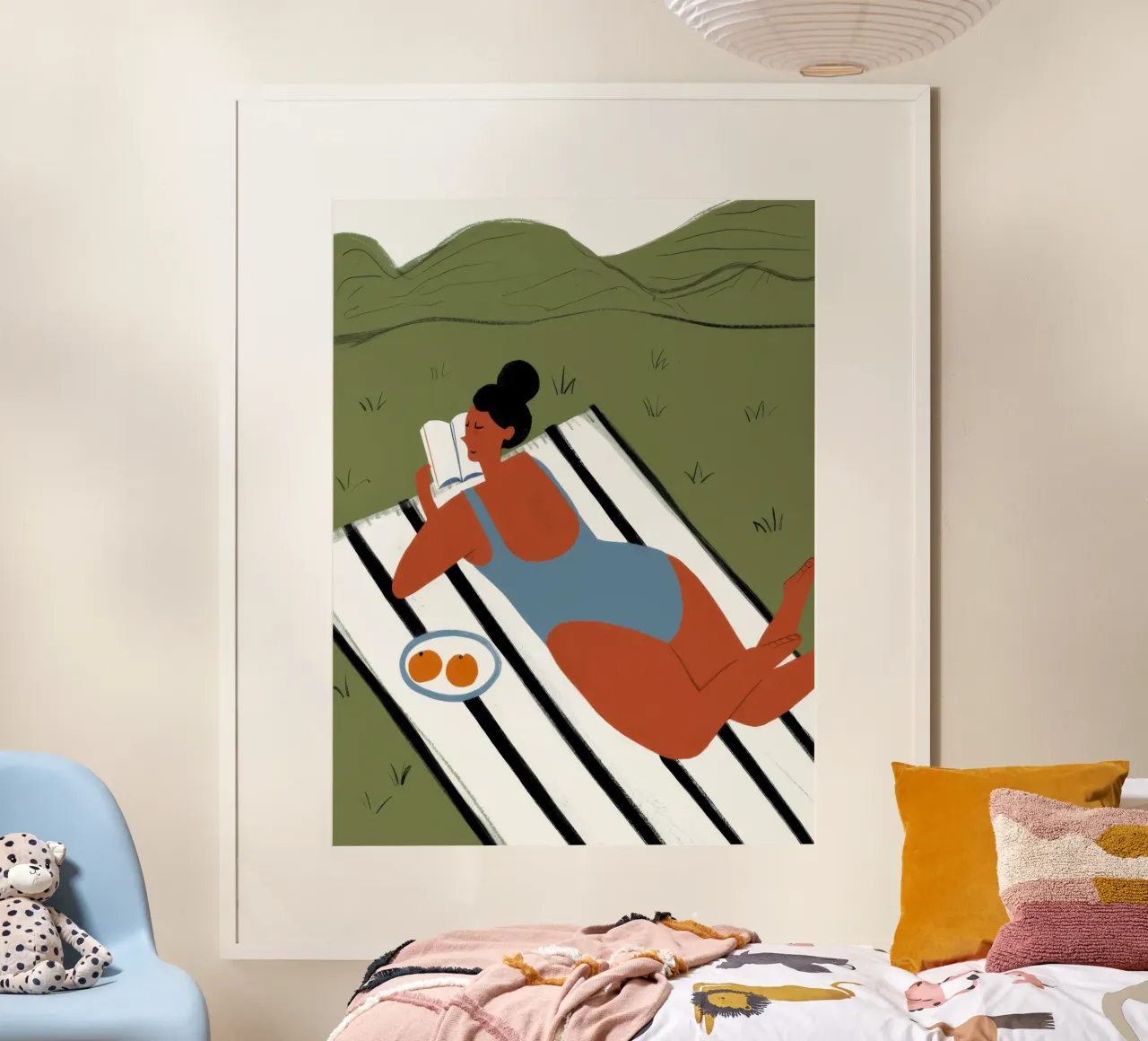 Siesta per bagnanti a righe poster con telaio in plastica da Mossy Pigment