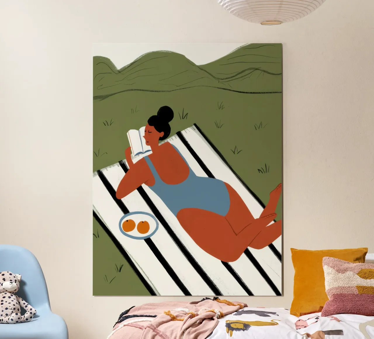 Siesta per bagnanti a righe poster con telaio in plastica da Mossy Pigment