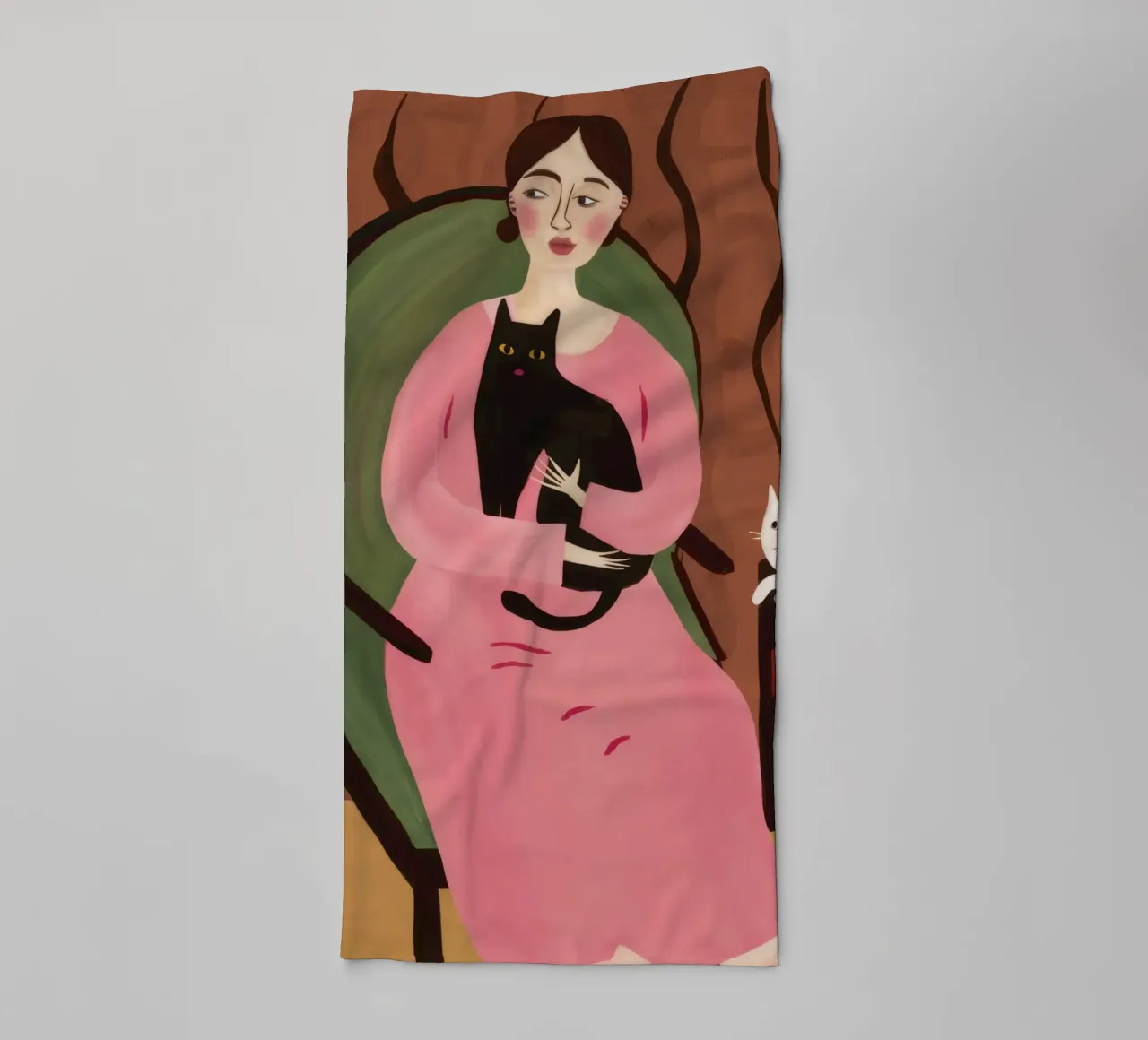 Roseate Feline Embrace towel by Hollow Years
