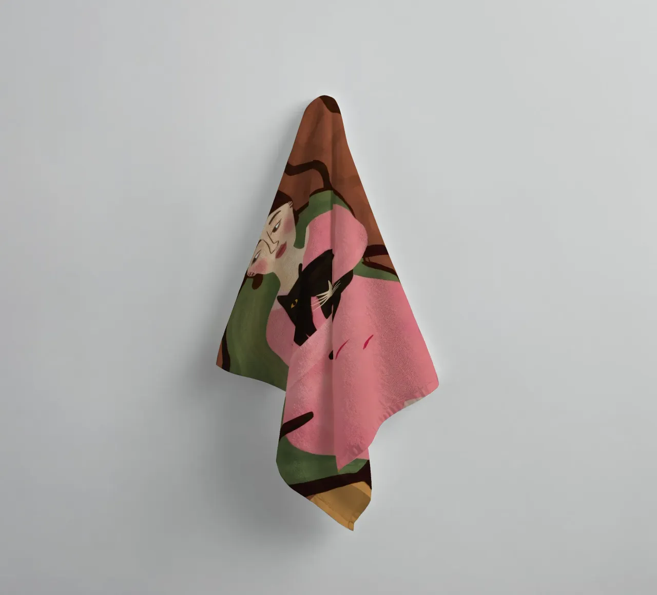 Roseate Feline Embrace towel by Hollow Years