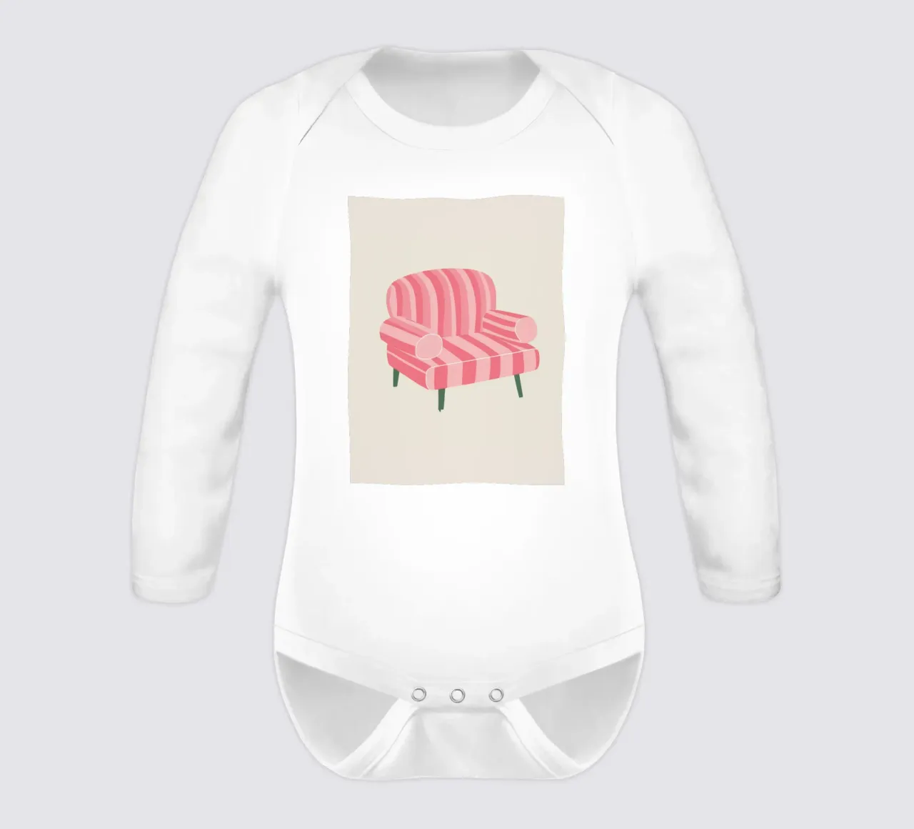 Pink Striped Armchair long-sleeve baby romper by Lune Dreams