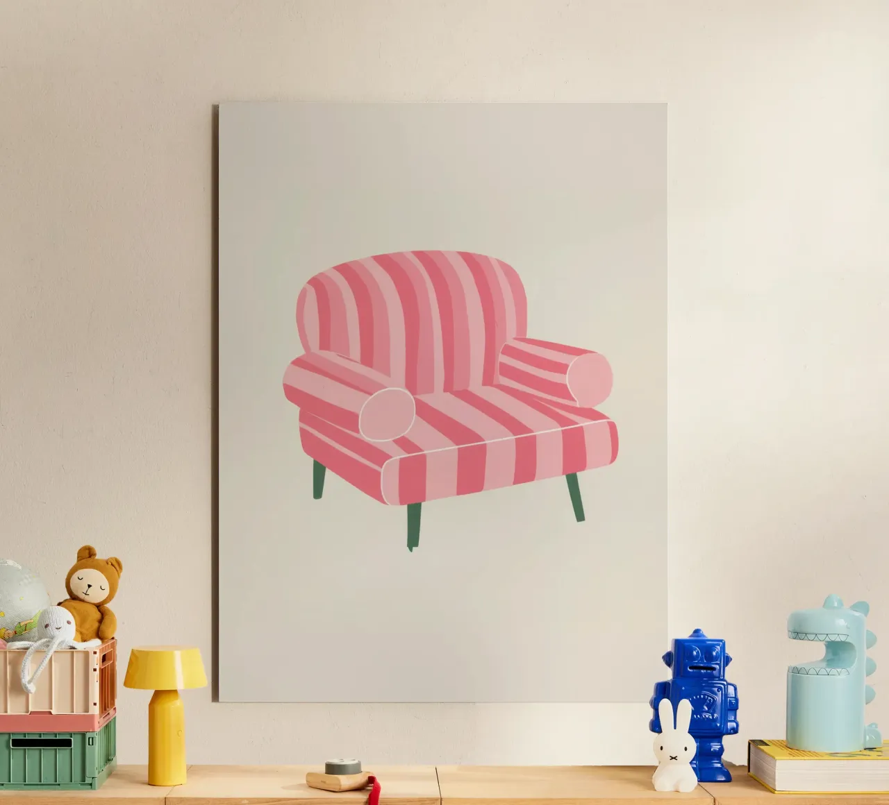 Poltrona a righe rosa alluminio dibond da Lune Dreams