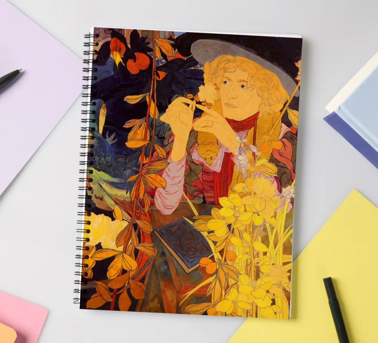 Girl Flowers - Georges De Feure spiral notebook by marycome