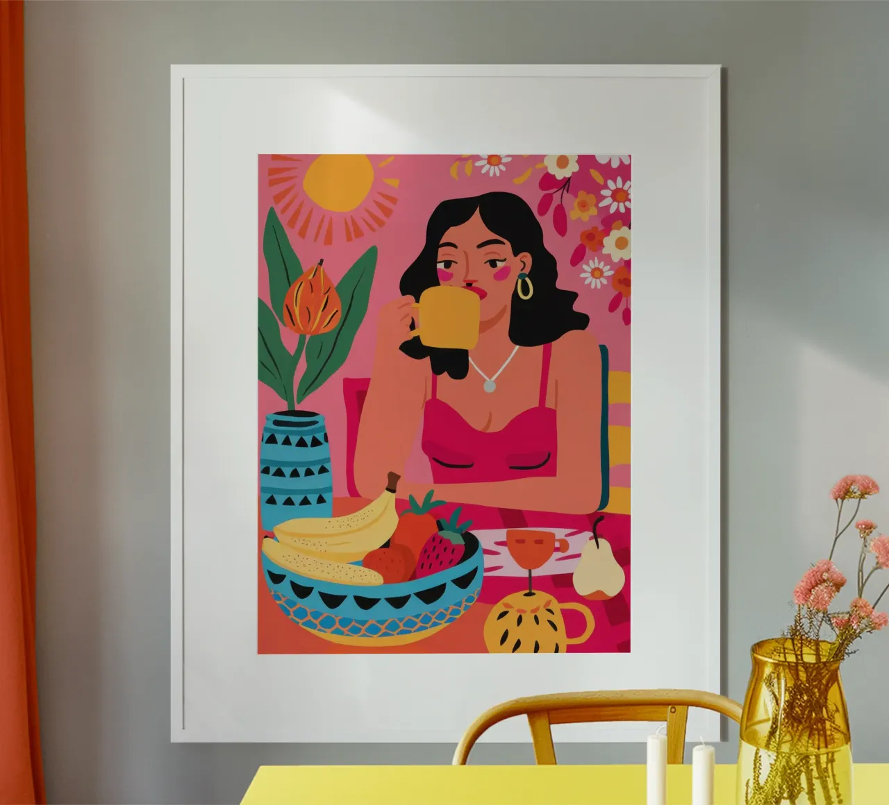 Sole e banane poster con telaio in alluminio da Lune Dreams