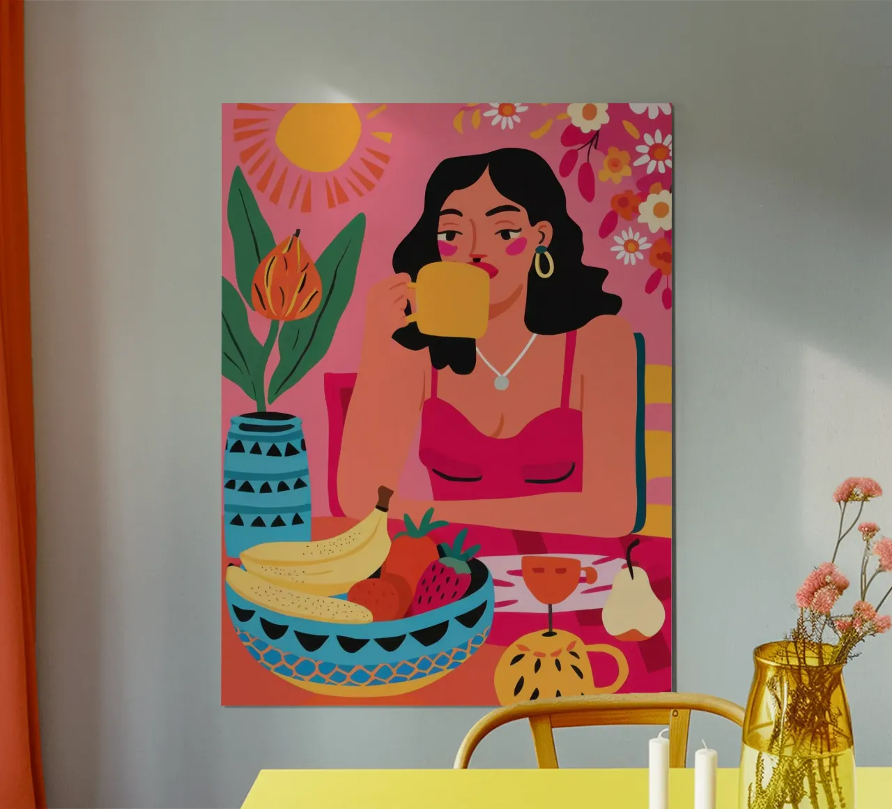 Sole e banane poster con telaio in alluminio da Lune Dreams