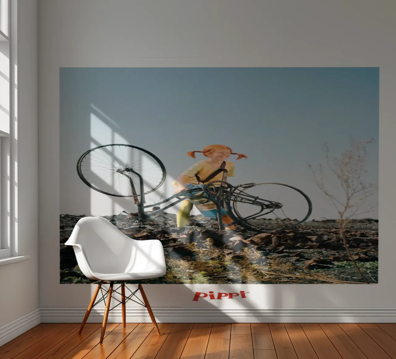 Pippi Longstocking and her bicycle photo wallpaper by Earl Beeman