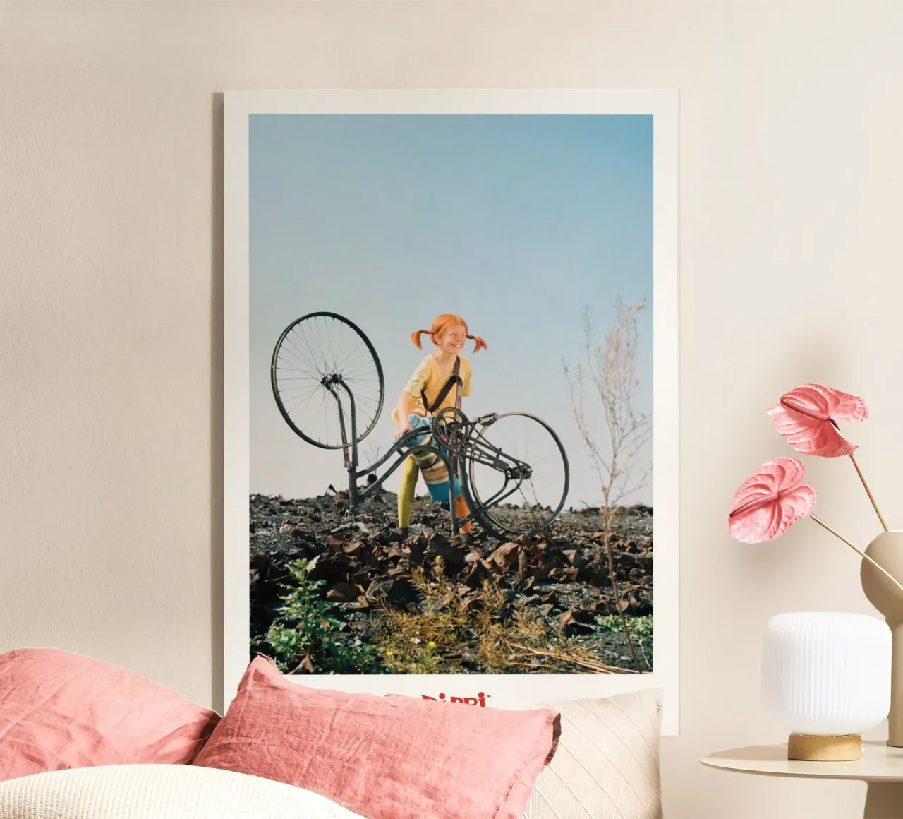 Pippi Longstocking and her bicycle acrylic glass by Earl Beeman