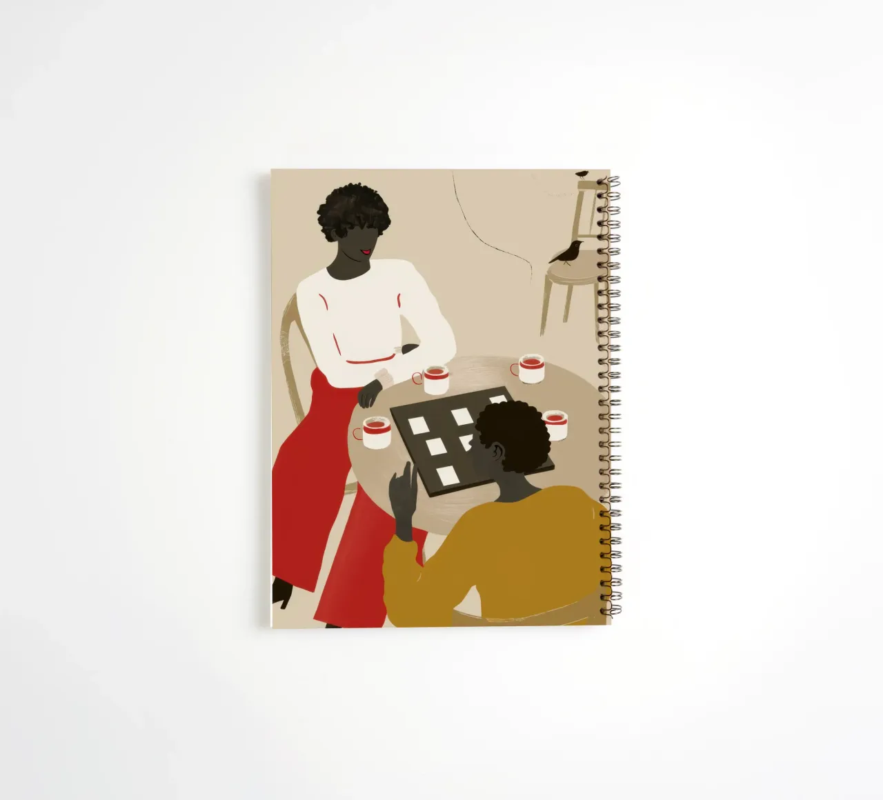 Monochrome Coffee Klatch spiral notebook by Mossy Pigment