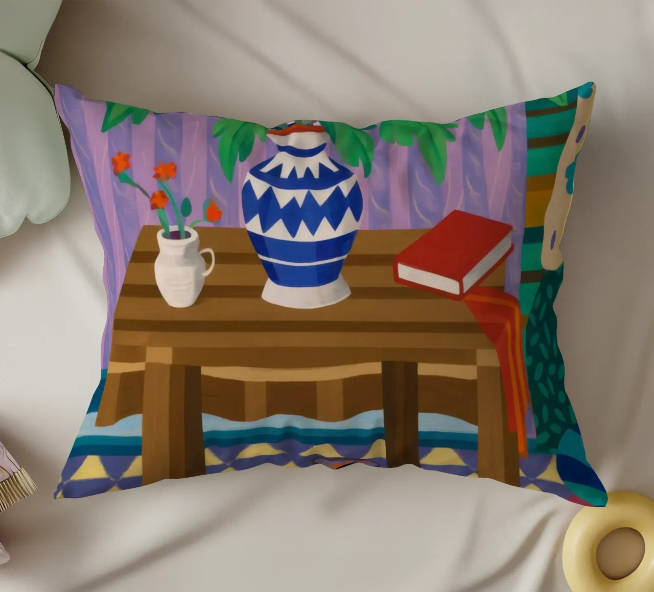 Under Table Feline Slumber decorative cushion by Arcane Lines