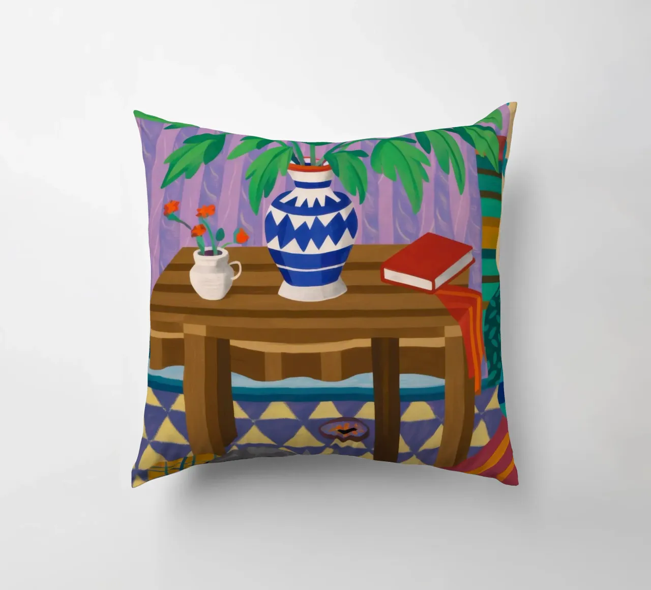 Under Table Feline Slumber decorative cushion by Arcane Lines