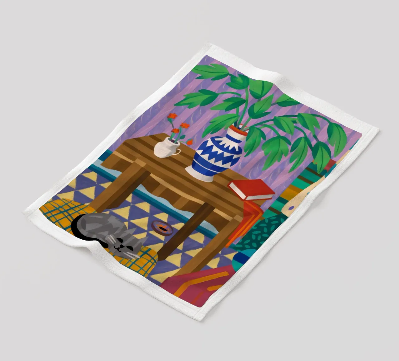 Under Table Feline Slumber fleece blanket by Arcane Lines