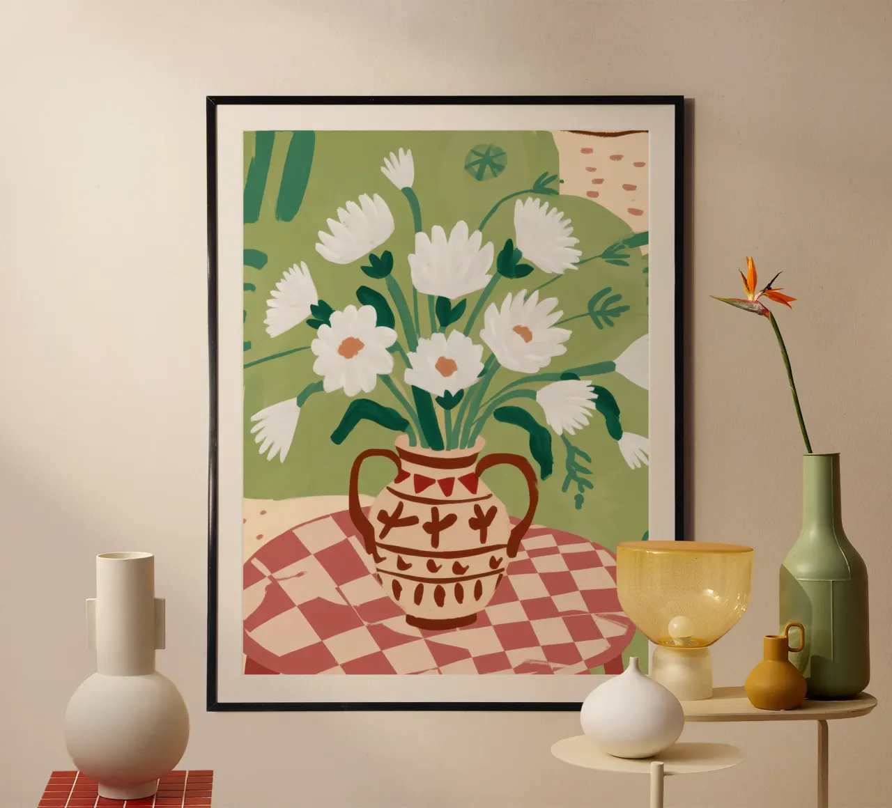Brocca a margherita Immobile poster con telaio in legno da Lune Dreams