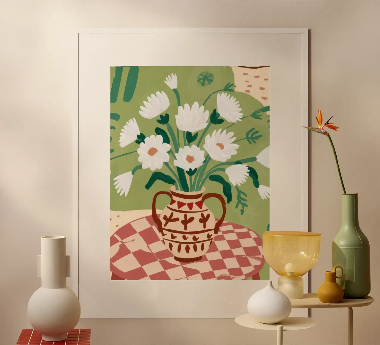 Brocca a margherita Immobile poster con telaio in legno da Lune Dreams