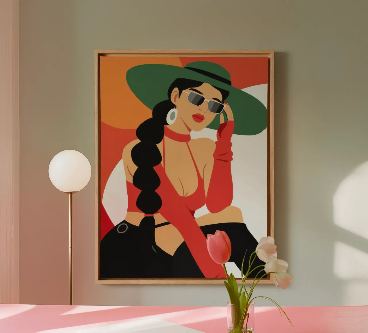 Smaragd-Diva-Glamour Leinwand mit Schattenfugenrahmen von Mossy Pigment