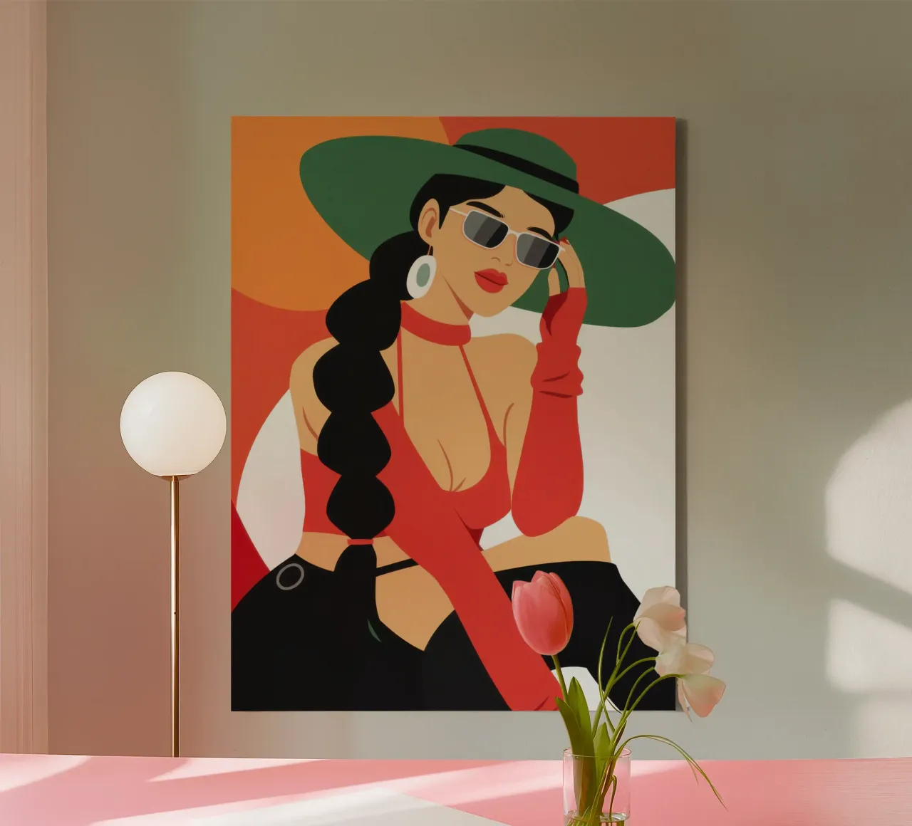 Smaragd-Diva-Glamour Leinwand mit Schattenfugenrahmen von Mossy Pigment