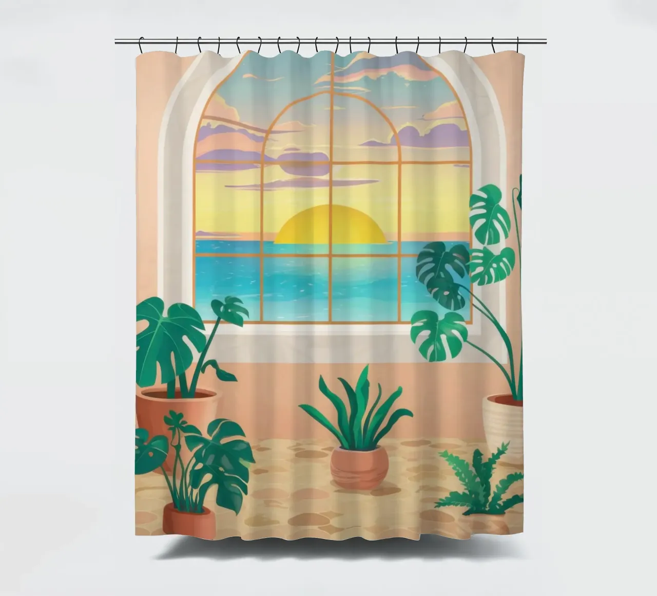 Bohemian Sunset Sanctuary shower curtain by Monuments Fire