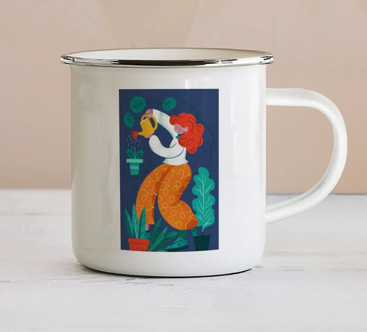 Tucano e fiori tazza in smalto da Lune Dreams