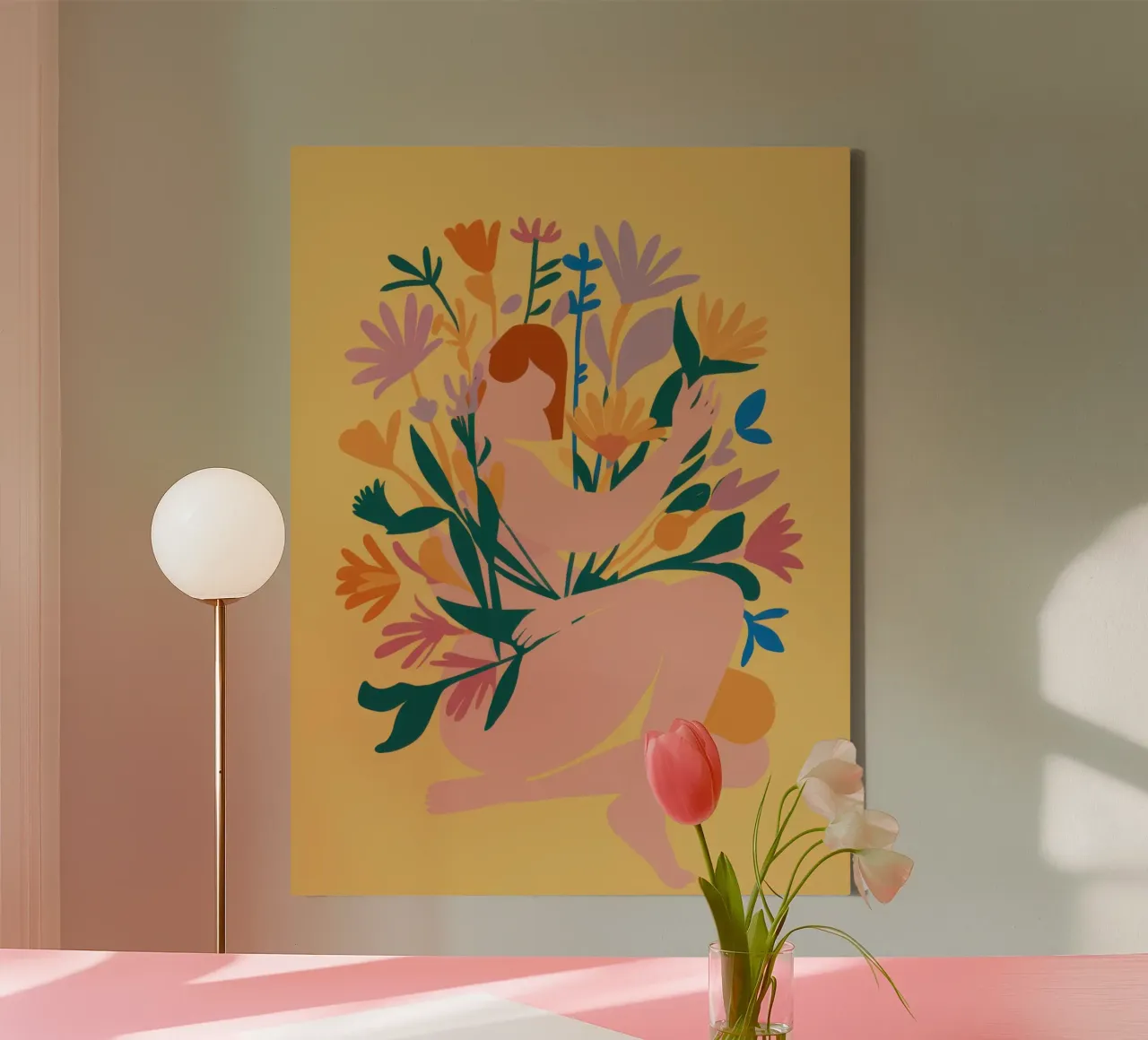 Etherische bloemen omhelzing canvas met Baklijst van Mossy Pigment