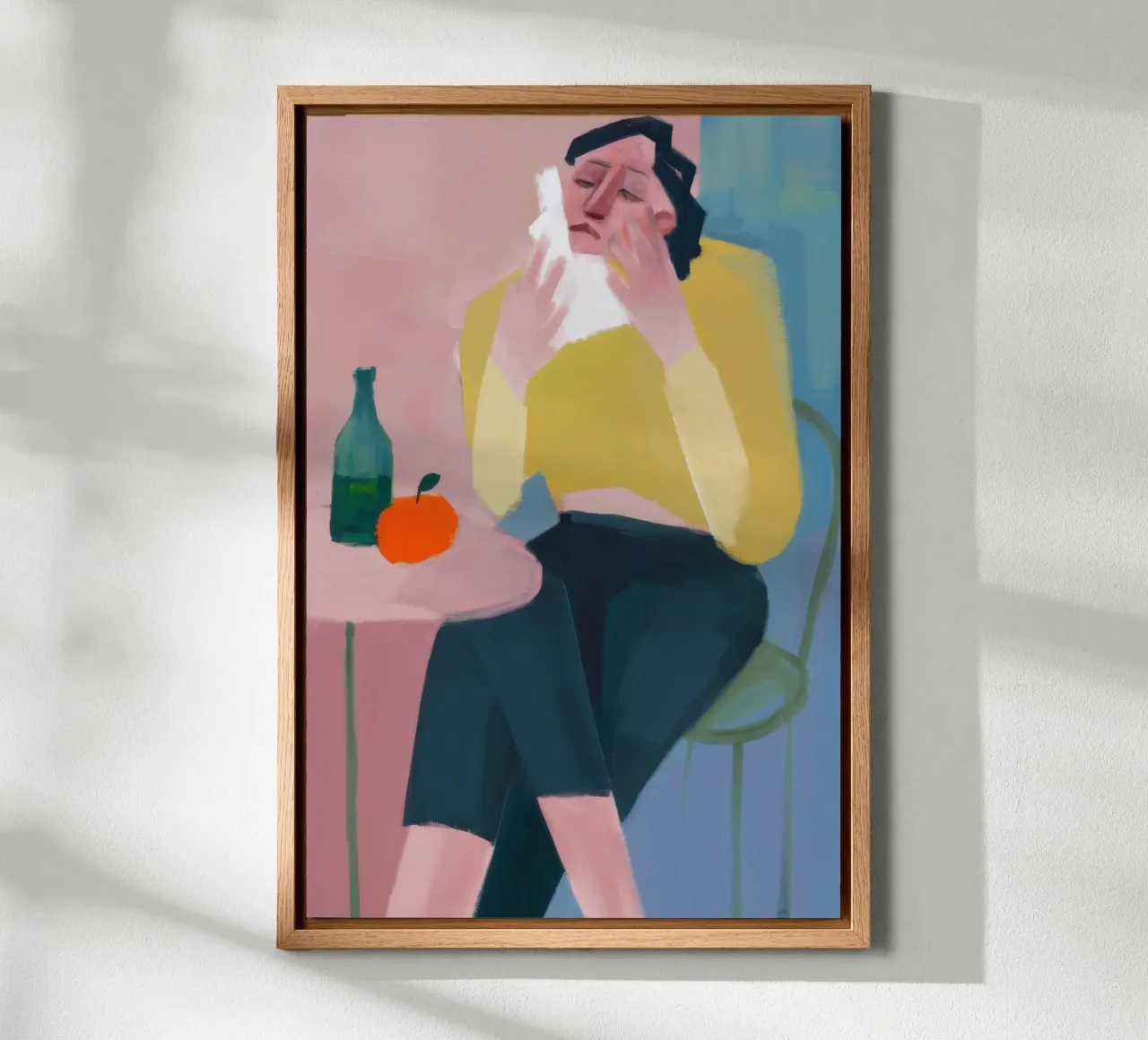 Pensive Wine Repose canvas with Floater frame by Mossy Pigment