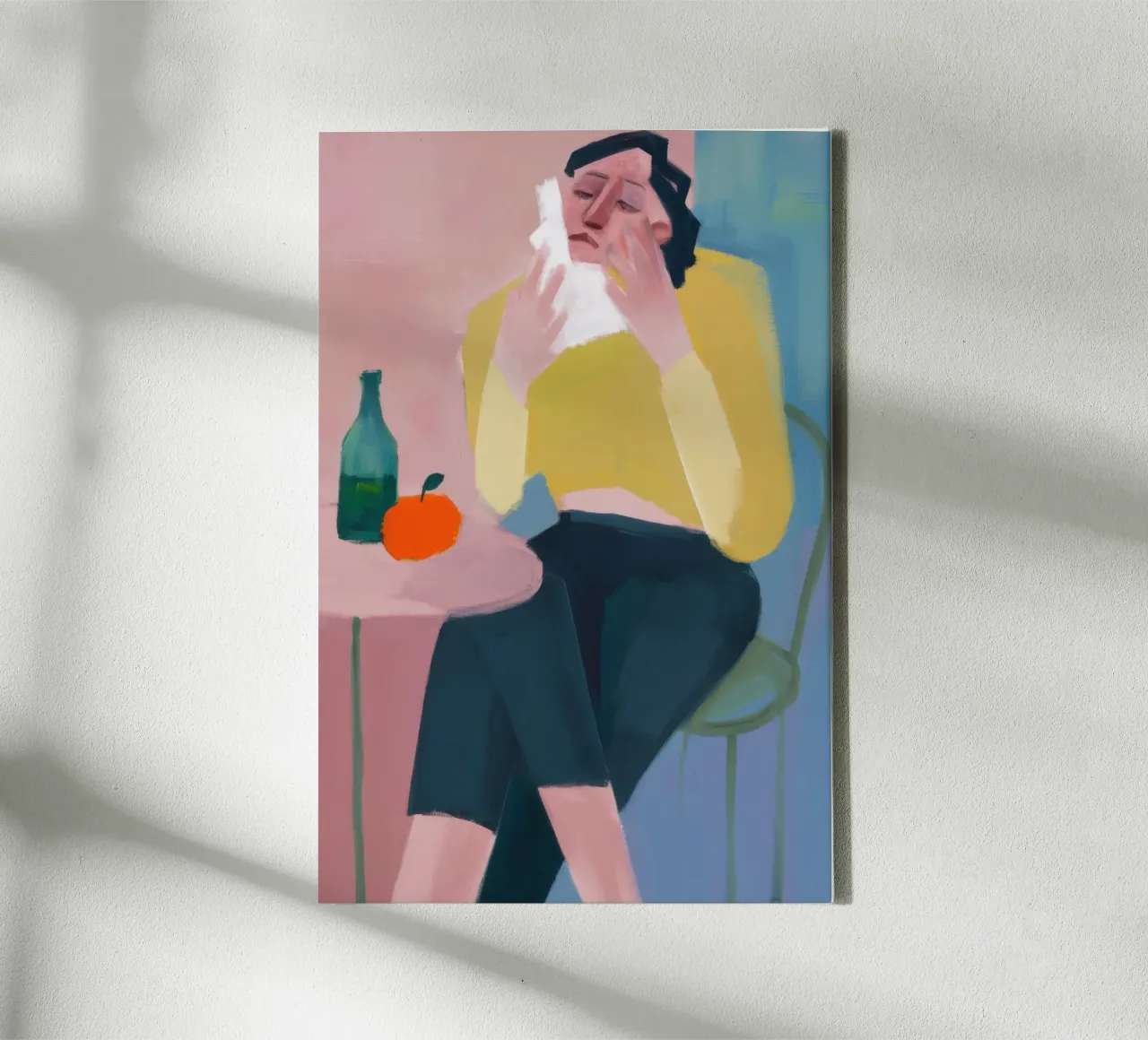 Pensive Wine Repose canvas with Floater frame by Mossy Pigment