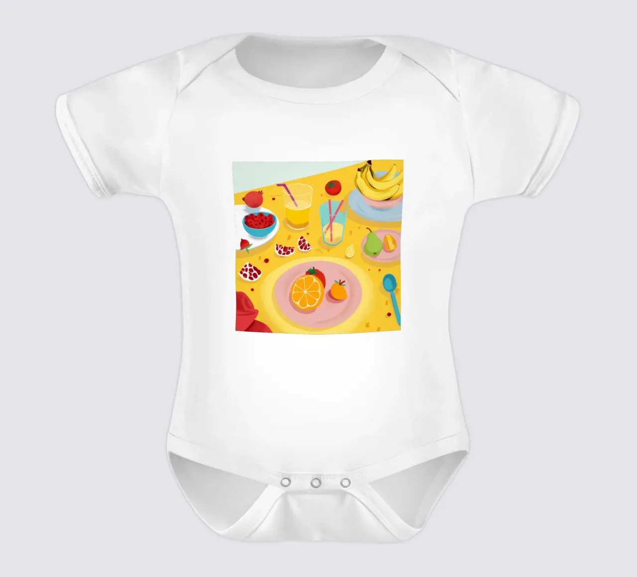 Vibrant Breakfast Flatlay short-sleeve baby romper by Monuments Fire