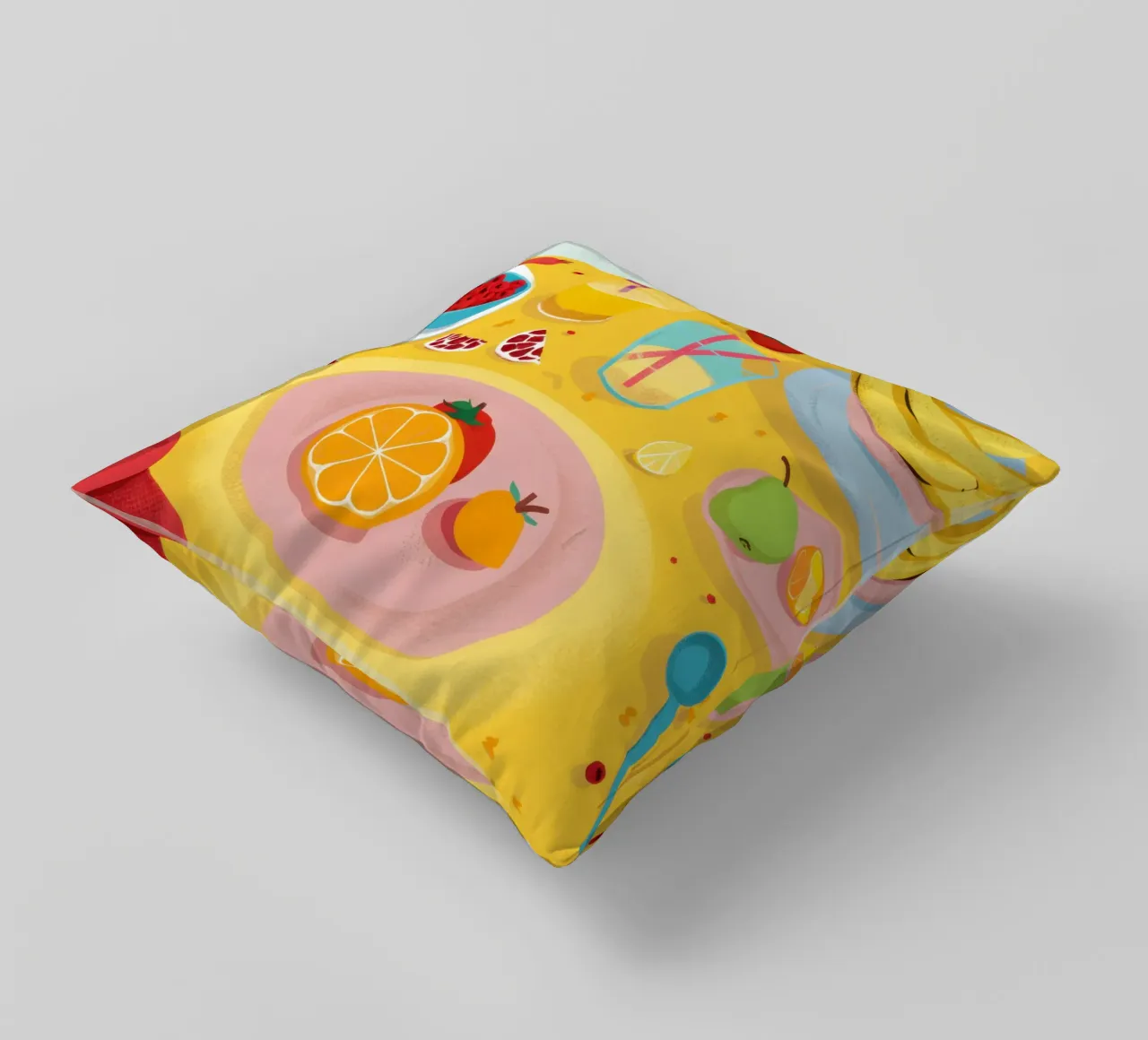 Vibrant Breakfast Flatlay decorative cushion by Monuments Fire