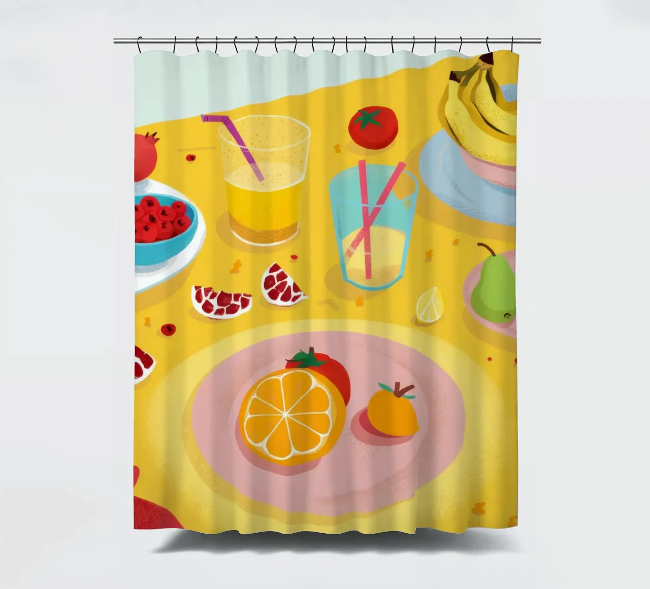 Vibrant Breakfast Flatlay shower curtain by Monuments Fire