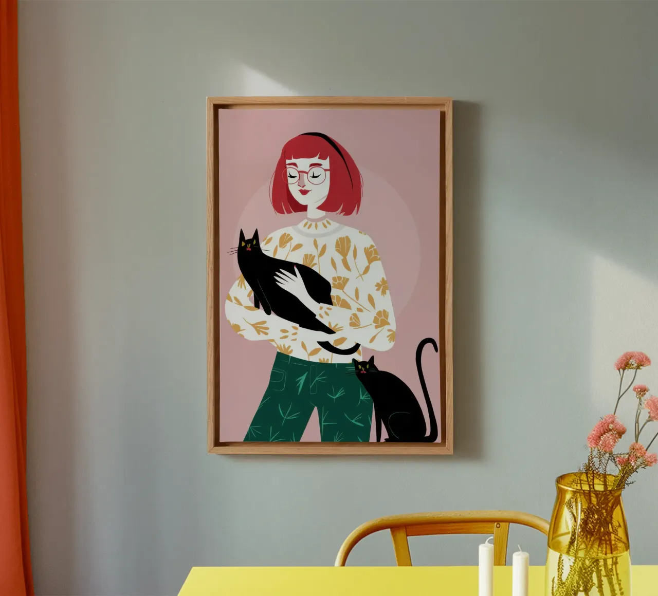 Compagno felino cremisi tela con Cornice a cassetta da Hollow Years
