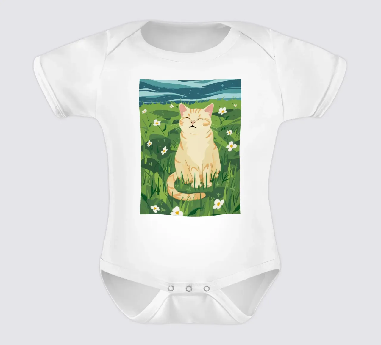 Sun Kissed Garden Cat short-sleeve baby romper by Hollow Years