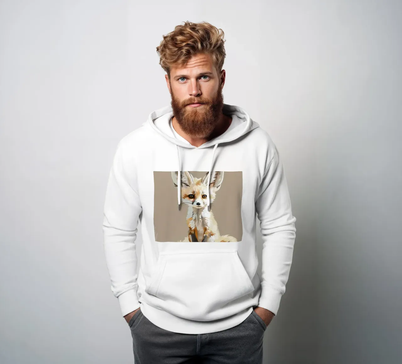 Joven zorro fennec con orejas de gran tamaño sentado pacientemente sudadera con capucha de DesignDoodle