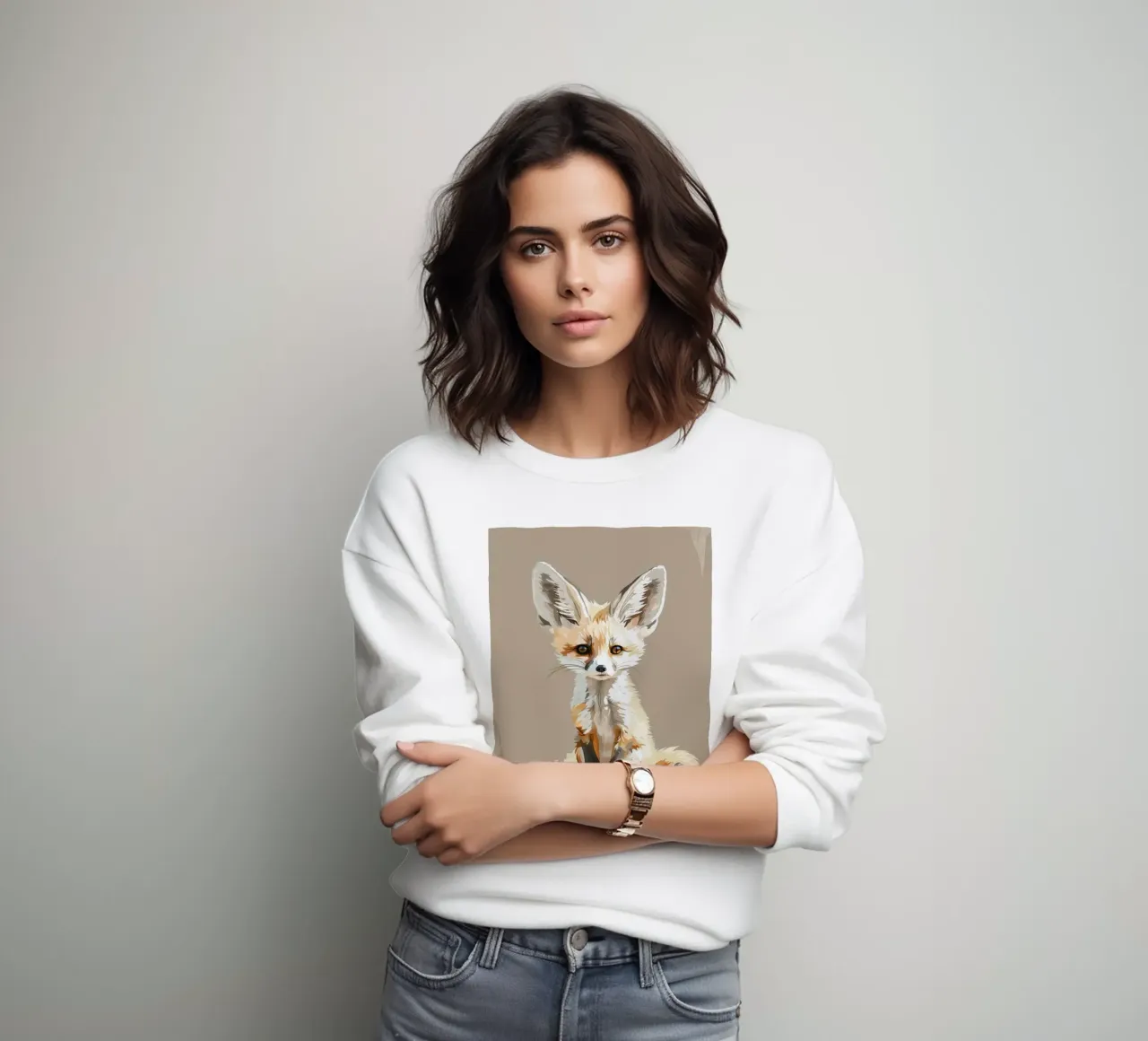 Joven zorro fennec con orejas de gran tamaño sentado pacientemente sudadera de DesignDoodle