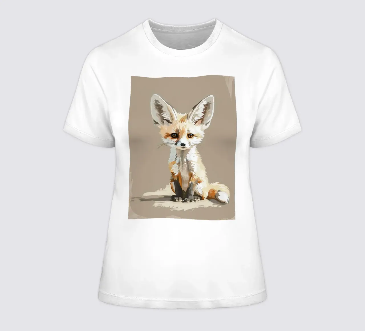 Young fennec fox with oversized ears sitting patiently women's fitted t-shirt by DesignDoodle