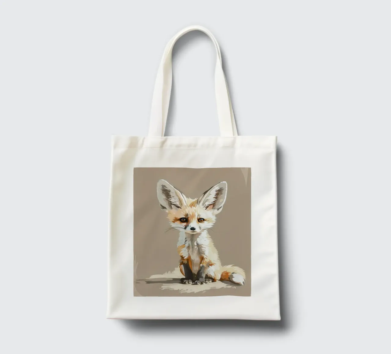 Junger Fennec-Fuchs mit übergroßen Ohren sitzt geduldig Jutebeutel von DesignDoodle