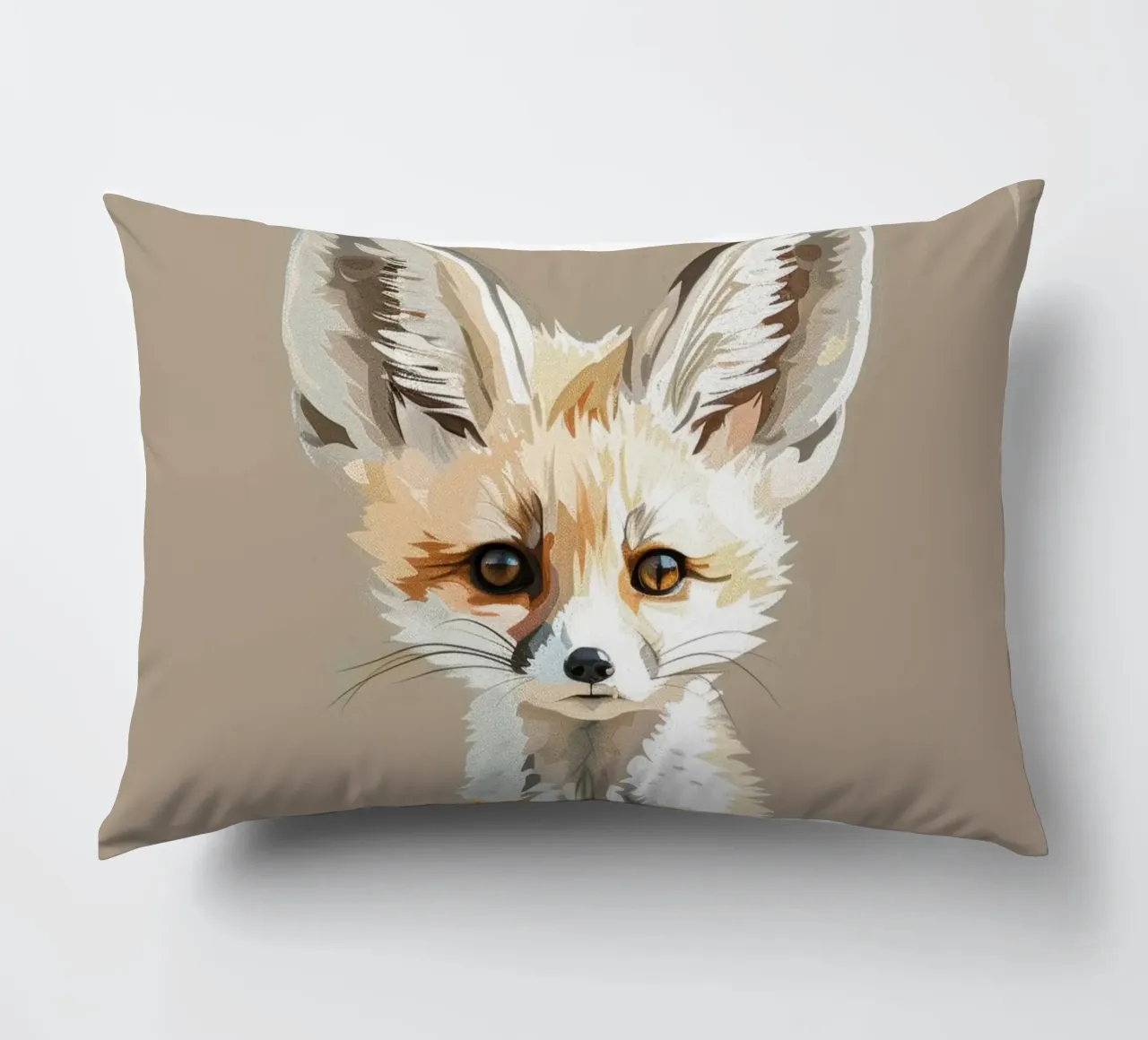 Young fennec fox with oversized ears sitting patiently decorative cushion by DesignDoodle