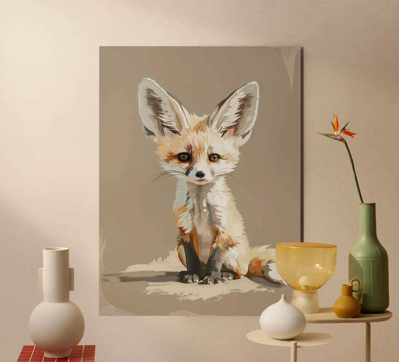 Giovane volpe fennec con orecchie grandi seduta con pazienza alluminio dibond da DesignDoodle