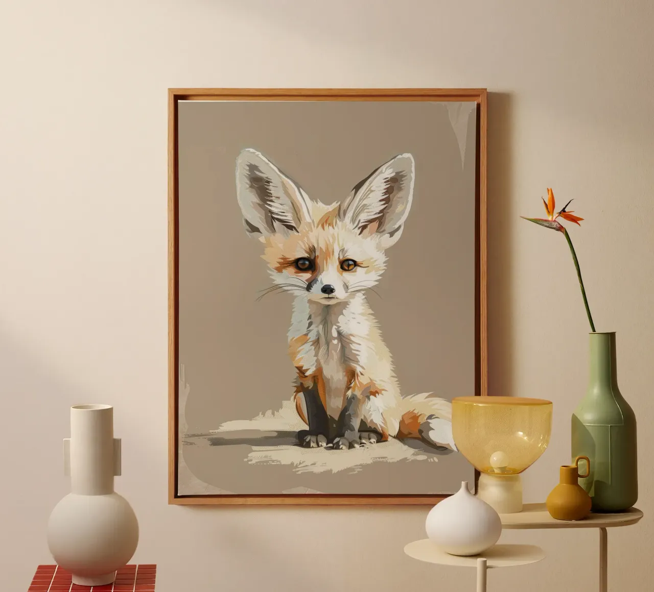 Junger Fennec-Fuchs mit übergroßen Ohren sitzt geduldig Leinwand von DesignDoodle